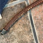 The Sak  Woven Crochet Bag Navy Blue With Braided Leather Handles Photo 9