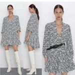 ZARA  Claris Back & White V-Neck Long Sleeve Ruffle Hem Women’s Mini Dress Size M Photo 1
