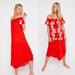 Free People Orange & White Rayon Off Shoulder Elastic Wide Leg Jumpsuit XS Photo 5