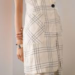 NWT Maeve Plaid Long Linen Vest Size 12 Ivory Black Anthropologie Photo 1