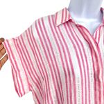 Rails Jamie Kokomo Stripe Linen Blend Short Sleeve Blouse Pink White Size Small Photo 2