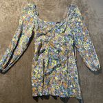 ASOS  Dress Womens 12 Mini Floral Milkmaid Corset Long Puff Sleeve Tie Romantic Photo 1