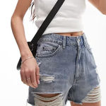 Topshop  Mom Denim Distressed Rigid‎ Jean Shorts Blue Size 8 Photo 0