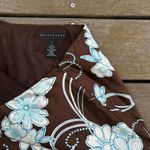 Apostrophe Brown w/ Blue Floral 100% Silk Midi Skirt w/ Asymmetrical Hem Photo 4