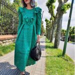 ZARA  Broderie Anglaise Cutwork Embroidered Eyelet Ruffle‎ Midi Dress Green Sz XS Photo 5