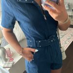 Denim romper with belt and rhinestones Blue Size M Photo 3