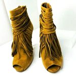 Gucci Akerman Fringe Peep Toe Ankle Boots Camel Suede Western Boho Booties 39.5 Photo 10