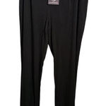 Pretty Little Thing Black Ribbed Wide Leg Palazzo Pants Elastic Waist Split Hem Photo 0