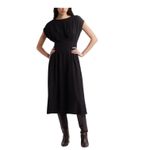 Nordstrom Black Cap Sleeve Pleated Midi Dress Classic Flattering Chic Wedding Photo 1
