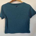 ASICS  Teal Cropped Foil Logo Athletic Workout Graphic‎ T-Shirt Women's Small Photo 3