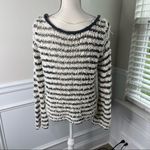 Free People  blue striped fuzzy‎ shaggy sweater size medium Photo 4