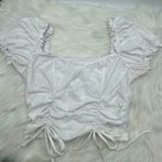 SheIn Puff Sleeve Frill Detail Faux Drawstring Ruched Top Photo 3