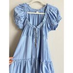 Hunter & Brown Women’s XL Blue Linen Blend Square Neck Tie Front Peasant‎ Dress Photo 4
