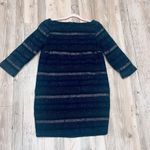 ZARA  Basic Striped Metallic Sweater Dress Navy Black Gold 4% Wool sz Med… Photo 5
