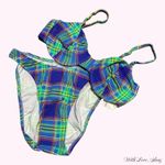 Deadstock 90s/80s vintage colorful plaid high leg swimsuit! Blue Size L Photo 0