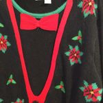 Ugly Christmas Sweater bowtie holly Large L Jolly black green red stretch Photo 1