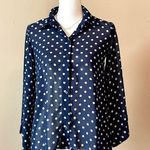 Bardot  | Navy Blue Polka Dot Open Back Sheer Button Down Blouse Sz 4 Photo 0
