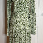 Talbots Dress 8 Green White Crossover bodice Tie Closure Flare 3/4 Sleeve Photo 0