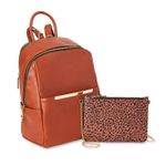 Time & Tru  Women’s Brown Faux Leather Backpack Leopard Pouch, 9.75"x4.63"x12" Photo 4