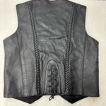 Unik Vintage Motorcycle Black Leather Vest with Unique Pins Size L Size L Photo 11