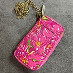Lilly Pulitzer LILY PULITZER Pink and Green Floral Wristlet with Gold Chain Photo 1