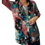 Anthropologie NWT  Collage Patchwork Floral Button Up Satin Shirt Blouse Size XXS Photo 0