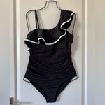 Tempt Me  Women’s Black One Piece Swimsuit Tummy Control 1 Shoulder Ruffle M NWT Photo 1
