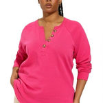 Torrid  Cozy Fleece Henley Sweatshirt Womens Size 1X Bright Pink Photo 0