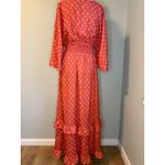 Coral Maxi Dress Bohemian romantic Ruffle V Neck Kimono Sleeve medium‎ whimsi Orange Photo 2