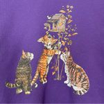 Vintage Sweatshirt Kittens Birdhouse Size Large Purple Women Quirky Playful Twee Photo 0