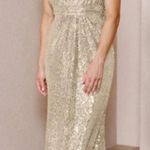 Revelry Dress Womens 8 Gold One Shoulder Sequin Formal Evening Gown Bridesmaid Photo 0