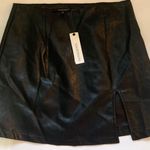 Olivaceous Black Pleather Slit Skirt Photo 0