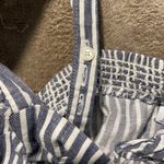 Old Navy  Shirt Womens Medium Linen Ruffle Trim Sleeveless Tank Top Blue Striped Photo 5