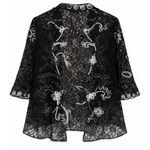 Lauren Michelle XL Black Lace Open Front Cardigan White Embroidery Photo 1