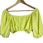 Forever 21 NWT  Crop Top Womens S Neon Yellow Textured Puff Sleeve Milkmaid Boho Photo 2
