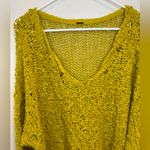 Free People Sunday Shore Cotton Blend Chunky Open Knit V Neck Yellow Sweater Photo 3