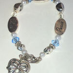 Elegant Silver Tone Blue and Faux Pearl Peace Joy Love Heart Bracelet Photo 0