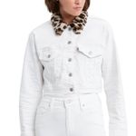 Levi's NWT Leopard Faux Fur Collar Cropped Denim Trucker Jacket L Photo 3