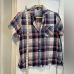 Old Navy Size M Navy Pink Plaid Cotton Flannel Short Sleeve Button Pajama Top Photo 8