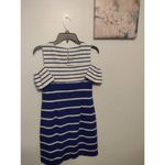 Vince Camuto Dress Women's 4 Blue White Striped Cold Shoulder Midi Photo 2