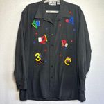 Hana Teacher Themed Top Womens XL Black Embroidered School Supplies ABC 123 Photo 1