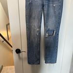 We The Free  People Straight Distressed High Rise Jean Medium Wash Frayed 24x30‎ Photo 4