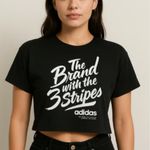 Adidas Streetwear Graphic Black Cropped Tee "The Brand With The 3 Stripes" L Photo 0
