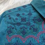 Johnny Was  3J Workshop turquoise embroidered button down blouse Photo 5
