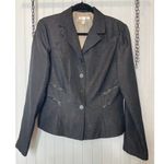 London Times Womans Black Jacquard Single Breasted Ruffled Hem Blazer Size 14 Photo 0