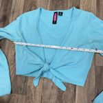Vintage Y2K blue knit tie front long sleeve crop sweater top Photo 3