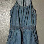 Rico Jeans Chambray Denim Romper Women’s Medium Sleeveless Drawstring M White Photo 0