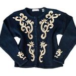 Amanda Smith  Gold Thread Emblazoned Navy Cardigan size Medium Photo 0
