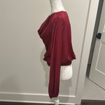 Glam NWT Cowl Neck Banded Bottom Red Satin Blouse Sz L Photo 2