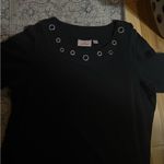 Quacker Factory  Black Short Sleeve Top with Eyelet Accents Photo 3